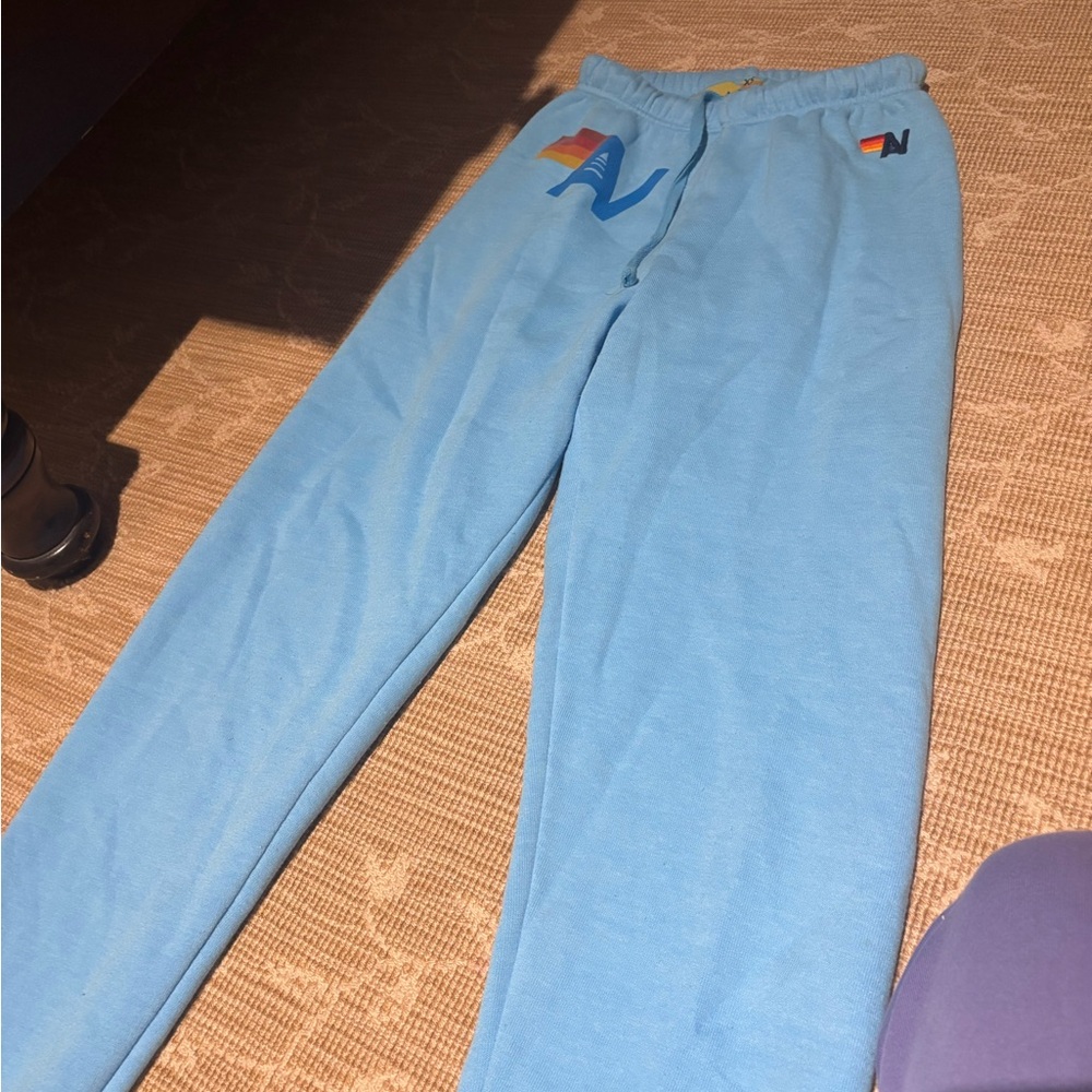 Aviator Nation Sky Blue Joggers with Rainbow Logo